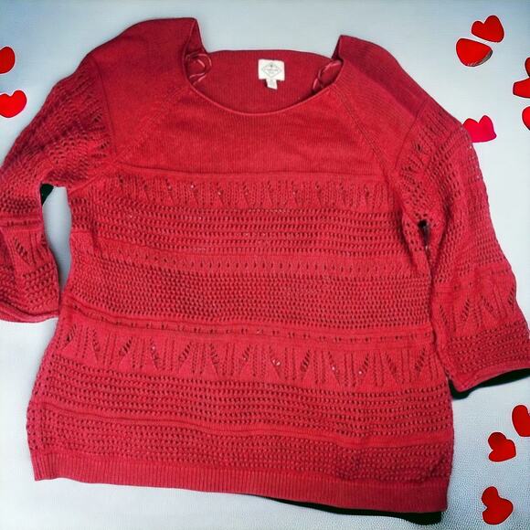 St. John's Bay red open weave 3/4 sleeve Boho sweater size 3X - Picture 9 of 9